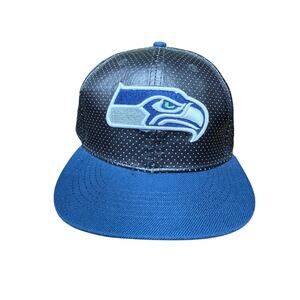 Seattle Seahawks NFL New Era 9Fifty Snapback Hat Black Blue 20% Wool Faux Leathe